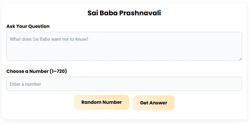 Free Online Sai Prashnavali | Ask Your Questions and Problems to Shirdi Sai Baba and Get Answers 3 image showing the tool of sai prashnavali used to get answers from sai baba